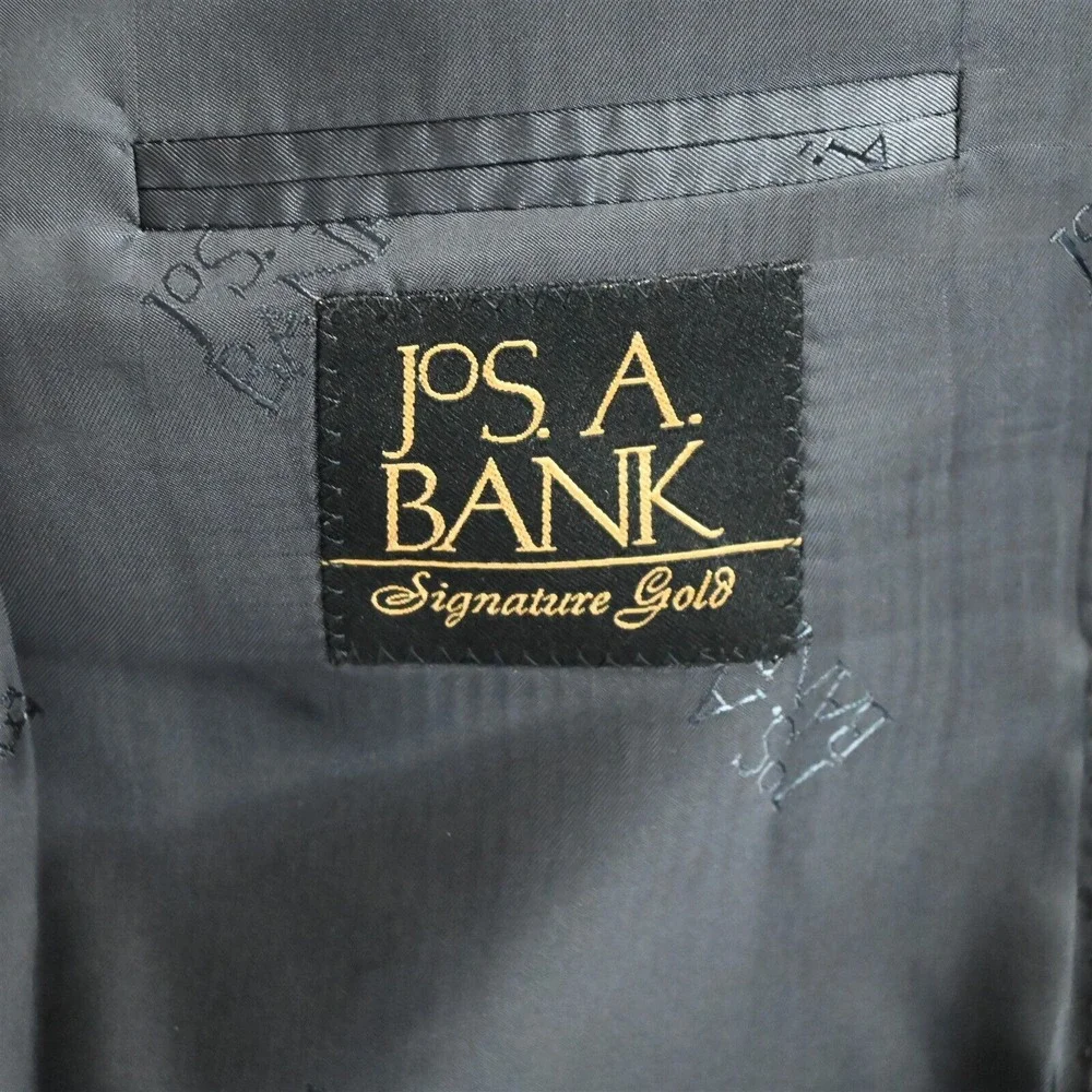Jos A Bank 41L 42L 32x30 Gray Stripe Signature Gold Wool‎ Mens Jacket Pants Suit